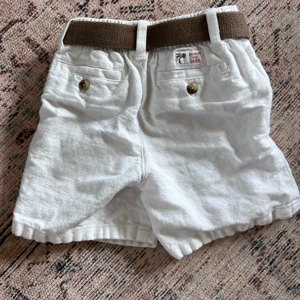 Janie and Jack White Shorts Linen with Brown Belt